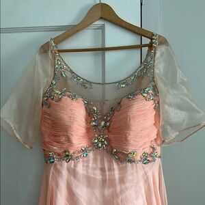 Dave & Johnny Coral Embellished Gown